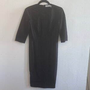 Yves Saint Laurent Black Virgin Wool Midi Dress Size 38 Made in Italy
